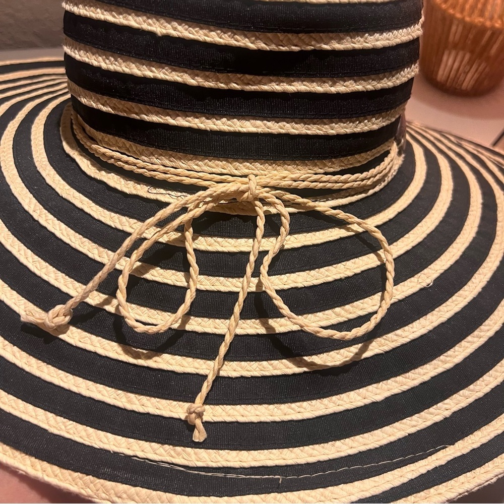 Panama Jack Black and Cream Striped Wide Brim Floppy Hat - Picture 7 of 8